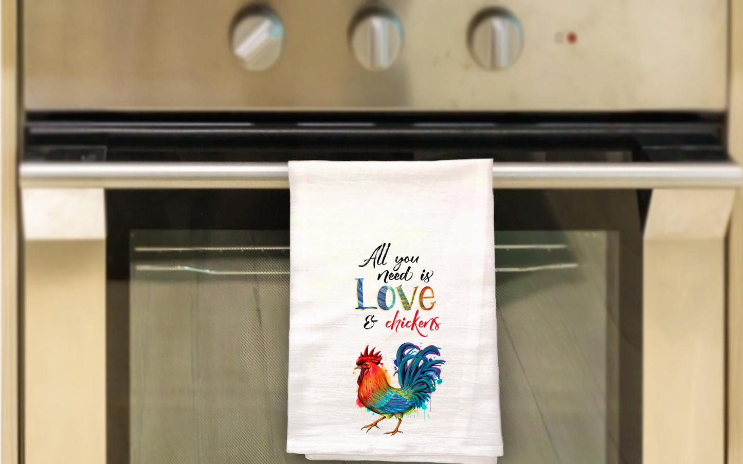 Dish Towels All you need is Love and Chickens Waffle Weave